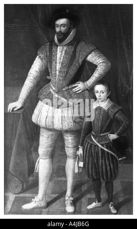 Sir Walter Raleigh et son fils, 1602, (1896). Artiste : Inconnu Banque D'Images