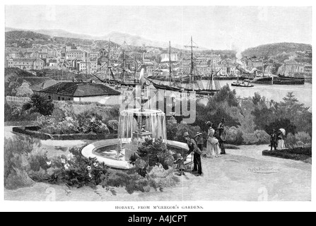 Les Jardins de McGregor Hobart, Tasmanie, Australie, 1886.Artiste : Albert Henry Fullwood Banque D'Images