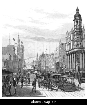 Collins Street, Melbourne, Victoria, Australie, 1886.Artist : JR Ashton Banque D'Images