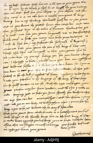 Lettre de la reine Catherine d'Aragon à son mari Henry VIII, 16 septembre 1513.Artiste : Catherine d'Aragon Banque D'Images