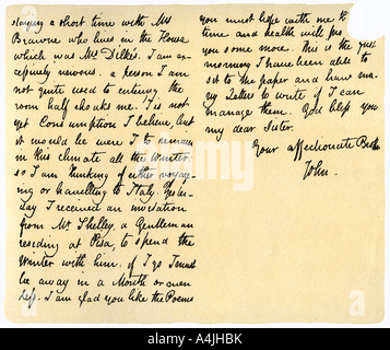 Lettre de John Keats à sa sœur, Fanny Keats, 14 août 1820. Artiste : John Keats Banque D'Images