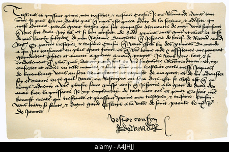 Lettre d'Edward IV à François II, Duc de Bretagne, 9 janvier 1471.Artiste : Edouard IV, roi d'Angleterre Banque D'Images