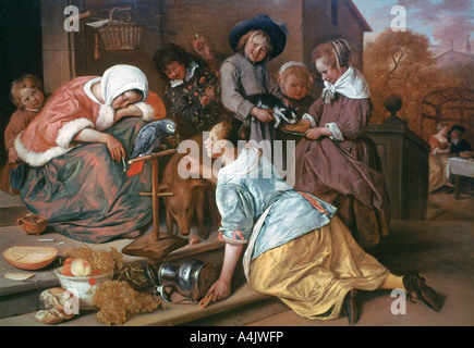 "Les effets de l'intempérance', 1663-1665. Artiste : Jan Steen Banque D'Images