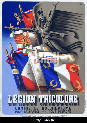 Affiche de recrutement pour la Légion Tricolore, 1942. Artiste : Roland Hugon Banque D'Images