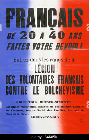 Affiche de recrutement pour la légion de volontaires français, 1941-1944. Artiste : Inconnu Banque D'Images