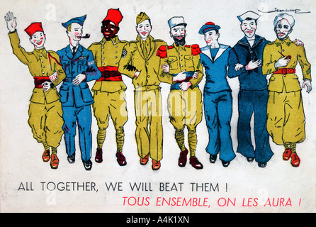 "Tous ensemble, nous allons les battre !', 2e guerre mondiale carte postale, c1941-1944. Artiste : Jean Loup Banque D'Images