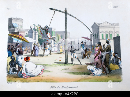 'Festival d'Mariyammai Mariyamma, ou', (dieu hindou), 1828. Artiste : Marlet et Cie Banque D'Images