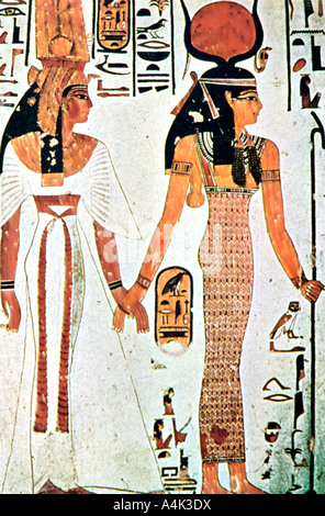 Nefertari, Isis et la peinture murale de l'Égypte ancienne à partir d'une tombe thébaine, 13e siècle av. Artiste : Inconnu Banque D'Images