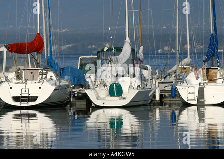 La Suisse, bateaux amarrés sur le Lac Léman Banque D'Images