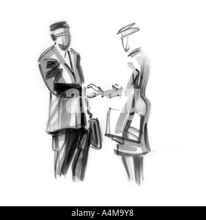 Businessman and businesswoman shaking hands Banque D'Images