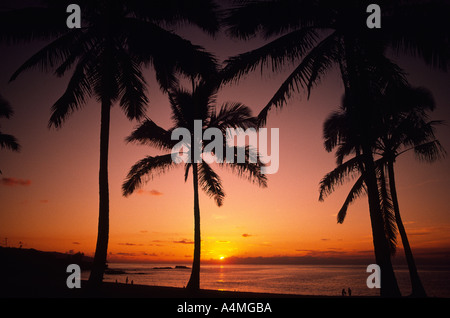 Coucher de Waimea Bay North Shore Oahu Hawaii Banque D'Images