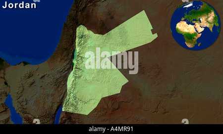 Image satellite de la Jordanie a souligné avec texte Banque D'Images