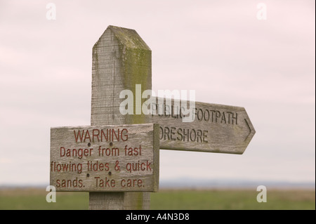 Quicksands et rapide des marées montantes avertissement Solway Firth Cumbria Banque D'Images