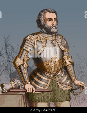Portrait d'Hernando Cortès, le conquérant espagnol du Mexique. Banque D'Images