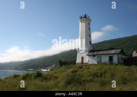 Phare, Magadan, mer d'Okhotsk, la Sibérie orientale, Russie Banque D'Images