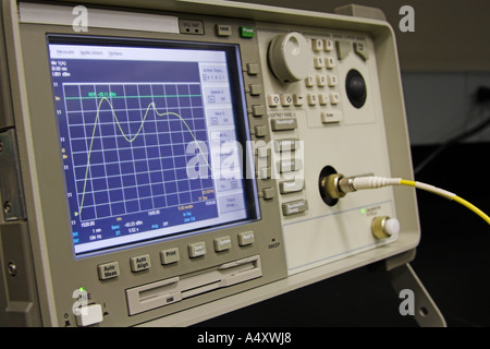 Un analyseur de spectre optique moderne est utilisé comme un instrument de diagnostic dans la fibre optique. Banque D'Images