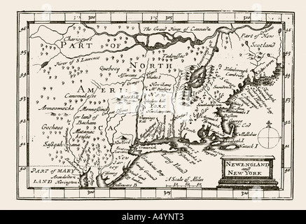 Carte antique en Nouvelle-Angleterre et à New York par Petrus Kaerius 1646 par John Speed Perspective plus célèbres parties de Monde 1675 JMH0978 Banque D'Images