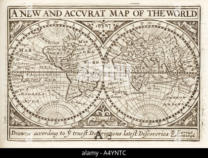 Carte antique du monde par Petrus Kaerius 1646 par John Speed Perspective des plus célèbres régions du monde 1675 JMH0981 Banque D'Images