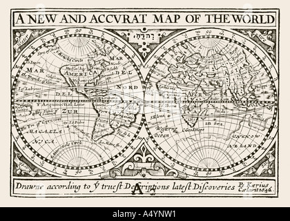 Carte antique du monde par Petrus Kaerius 1646 par John Speed Perspective des plus célèbres régions du monde 1675 JMH0982 Banque D'Images