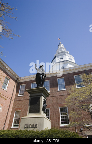 Statue de DeKalb en face de la Maryland State House à Annapolis Maryland Banque D'Images