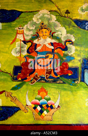 L'art tibétain, peinture murale, protecteur de l'Orient, Yumbu Lakang Palace, palais, premier monastère bouddhiste, dans la région autonome du Tibet, Tibet, Chine, Asie Banque D'Images