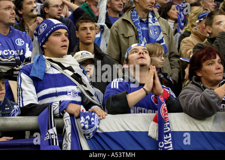 Fans de Schalke 04 football club à la Veltins Arena, Gelsenkirchen, Allemagne Banque D'Images