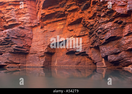 Les roches rouges à la main courante Piscine dans Parc national de Karijini Gorge Weano région de Pilbara en Australie-Occidentale WA Banque D'Images