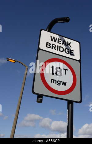 Faible pont road sign Banque D'Images