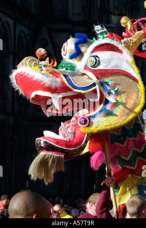 Nouvel an chinois 2007 année du dragon parade cochon marche mars imperial Faulkner Street Ville de la Chine du nord-ouest de Manchester UK Europe Orien Banque D'Images