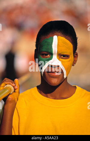 Drapeau namibien face paint, Windhoek, Namibie Banque D'Images