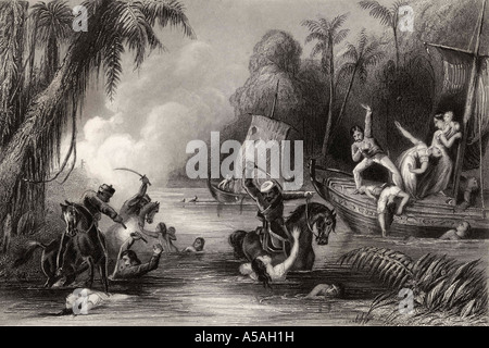 Massacre des bateaux au large de Cawnpore 1857. De l'Histoire de la Mutiny indienne, publié en 1858. Banque D'Images