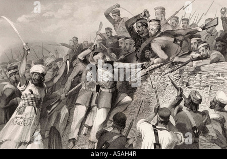 Attaque des mutineurs sur la batterie de Redan à Lucknow, 30 juillet 1857. De l'Histoire de la Mutiny indienne publié 1858 Banque D'Images