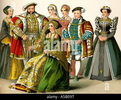 Henry VIII avec quatre femmes et deux enfants Banque D'Images