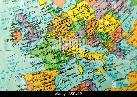 La vue de la carte de l'Europe. Banque D'Images