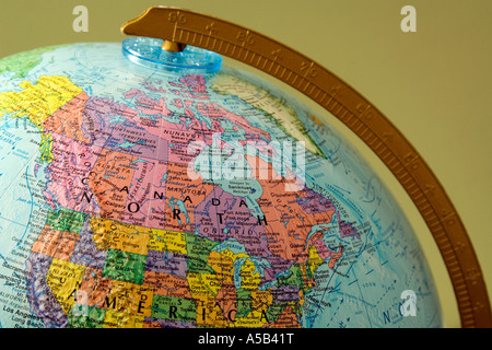 Carte de l'Amérique du Nord sur un globe. Banque D'Images