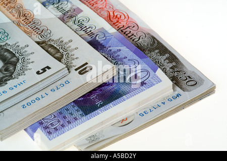 Tous les billets de banque britannique €5 €10 €20 €50 Banque D'Images