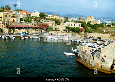 Scène paisible, port de Byblos, Liban Banque D'Images