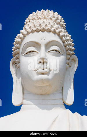 Statue du Bouddha blanc contre le ciel bleu portrait dans l'Inde du Sud Banque D'Images