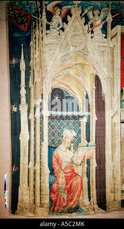 Von der Apokalypse Tapisserie Angers Angers la tenture de l'apocalypse d'Angers Grand personnage assis sous un baldaquin (4,53 x Banque D'Images