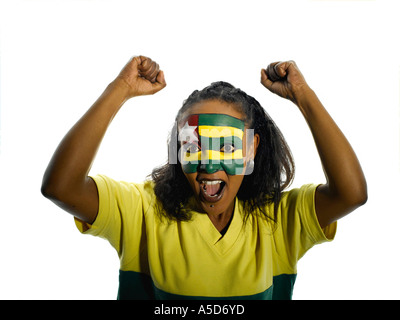 Femme avec le Togo flag painted on face, close-up, portrait Banque D'Images