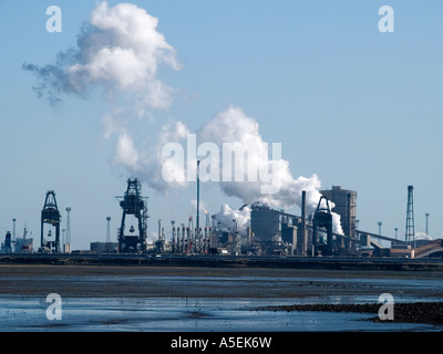 L'aciérie Redcar appartient maintenant à la société indienne Tata vu de la réserve naturelle nationale de Teesside Banque D'Images