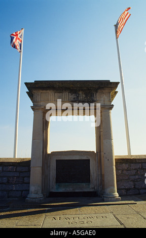 Barbican plymouth Devon Angleterre Mémorial Mayflower Steps Banque D'Images