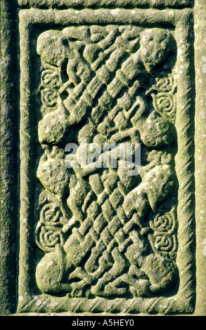 Panneau de l'arbre de la Croix Haute détail également appelé la Croix de Muiredach à Monasterboice, dans le comté de Louth. Celtic design entrelacé. Banque D'Images