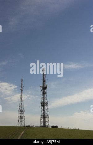 Mâts pylônes / Radio sur les South Downs dans l'East Sussex. Banque D'Images