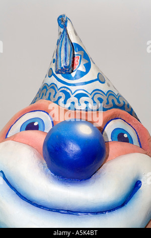 Visage d'un clown, figure en papier mâché pour le lundi avant le carême parade, Düsseldorf, NRW, Allemagne Banque D'Images