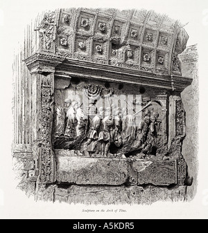 Arch titus détail Menorah prisonnier juif juif captif pierre de Jérusalem sculpté frise triomphale forum romain Rome ROMA Italie Italia Banque D'Images