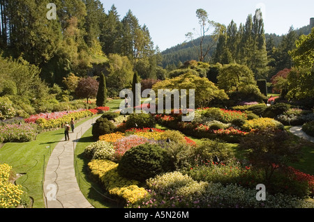 Jardin en contrebas au Butchart Gardens sur l'île de Vancouver, près de Victoria, British Columbia Canada Banque D'Images