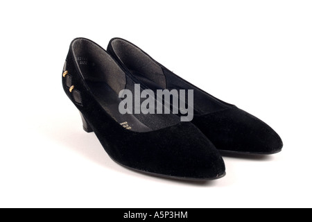 Womens chaussures en daim noir court. Banque D'Images