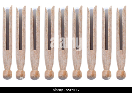 Chevilles en bois Ligne de lavage Banque D'Images