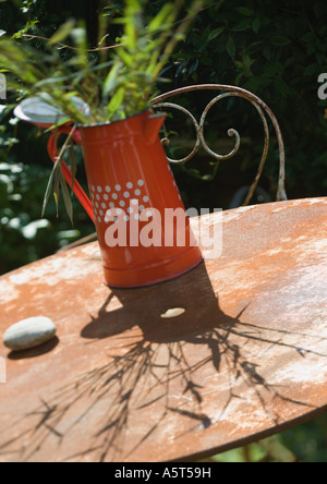 Tiges de bambou en pichet, on outdoor table Banque D'Images